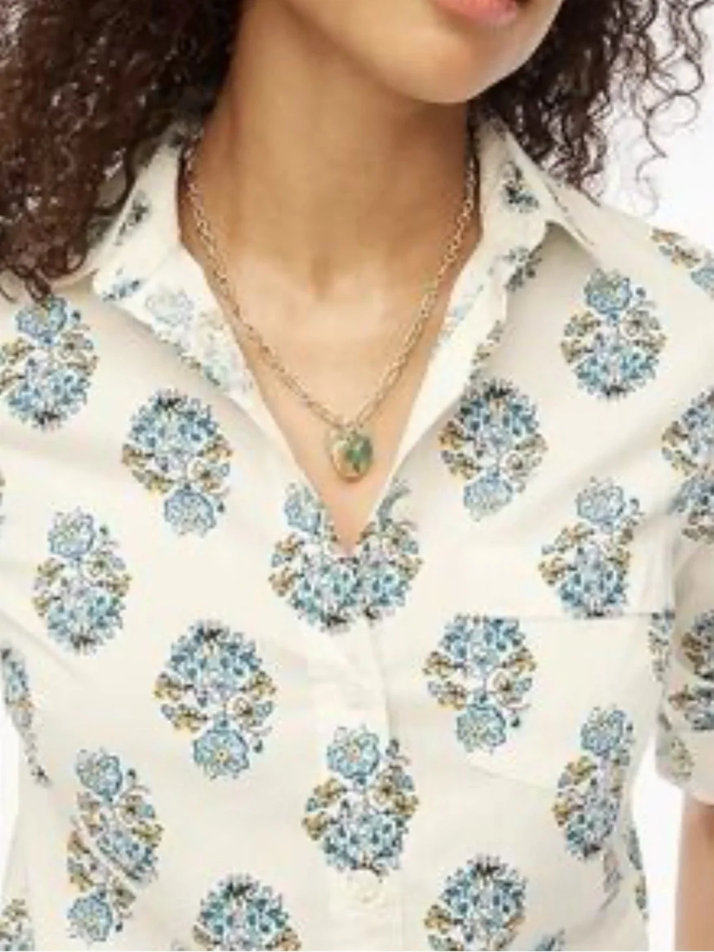 J. Crew Cream Button-Down Shirt with Blue Floral Motif